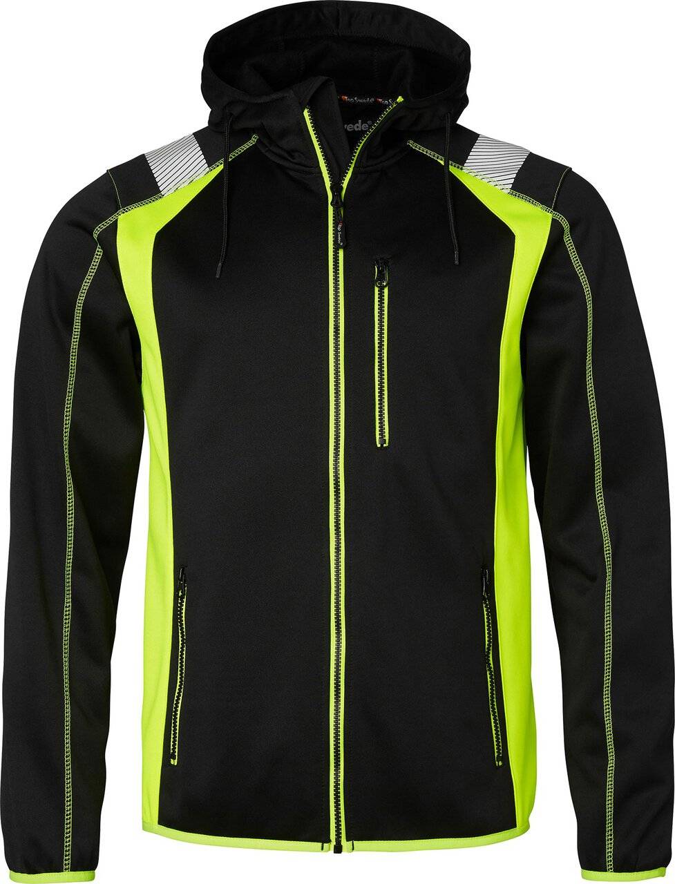 276 Full-Zip Sweatshirt, Unisex, schwarz/Fluoreszierendes gelb, XS