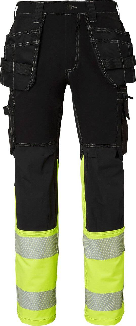 312 Lange Handwerker Hose, Unisex, schwarz/Fluoreszierendes gelb, 46