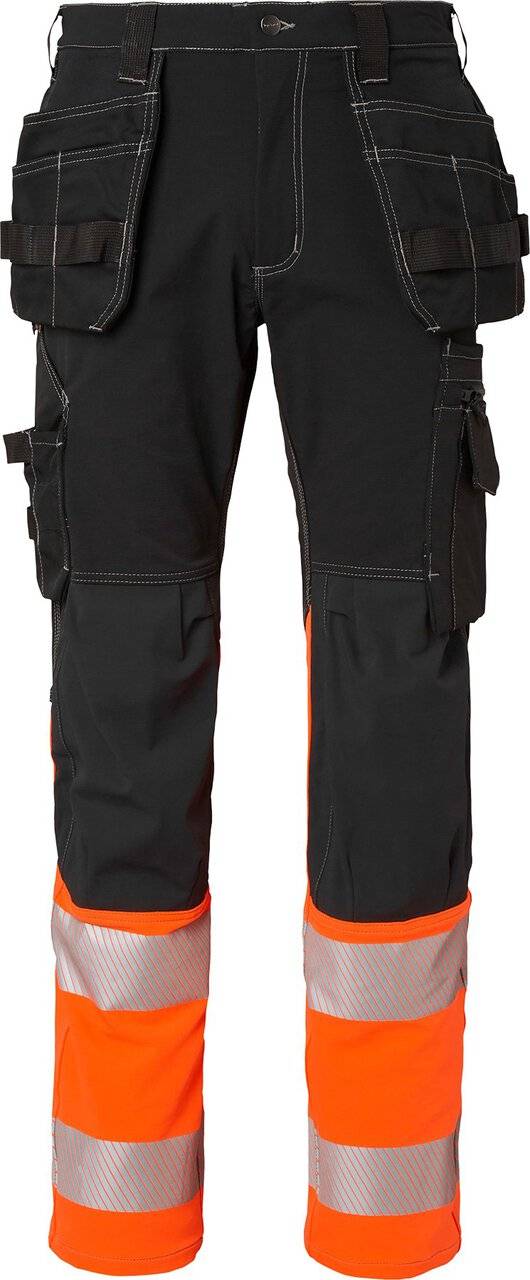 312 Lange Handwerker Hose, Unisex, schwarz/Fluoreszierendes orange, 44