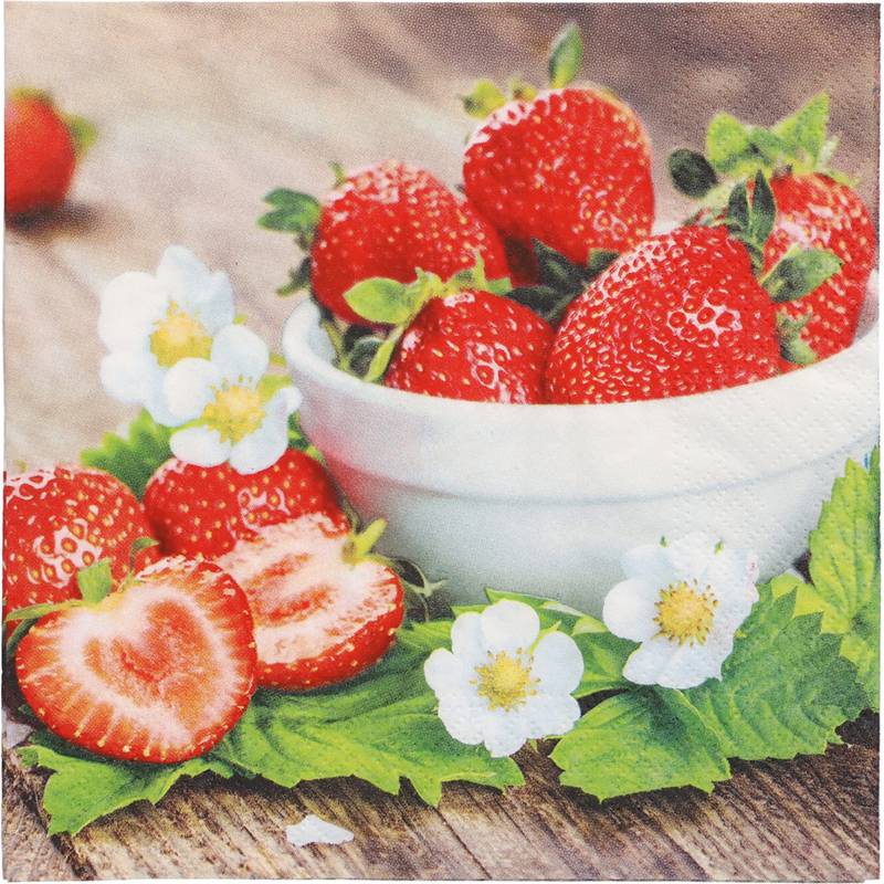 PAPSTAR 89475 PAPSTAR Motiv-Servietten "Strawberry Taste", 330 x 330 mm