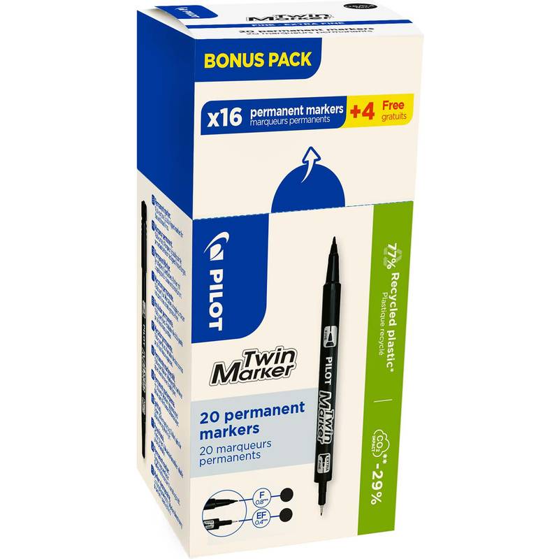 PILOT Permanent-Marker Twin Marker, BONUS PACK, schwarz (5045522)