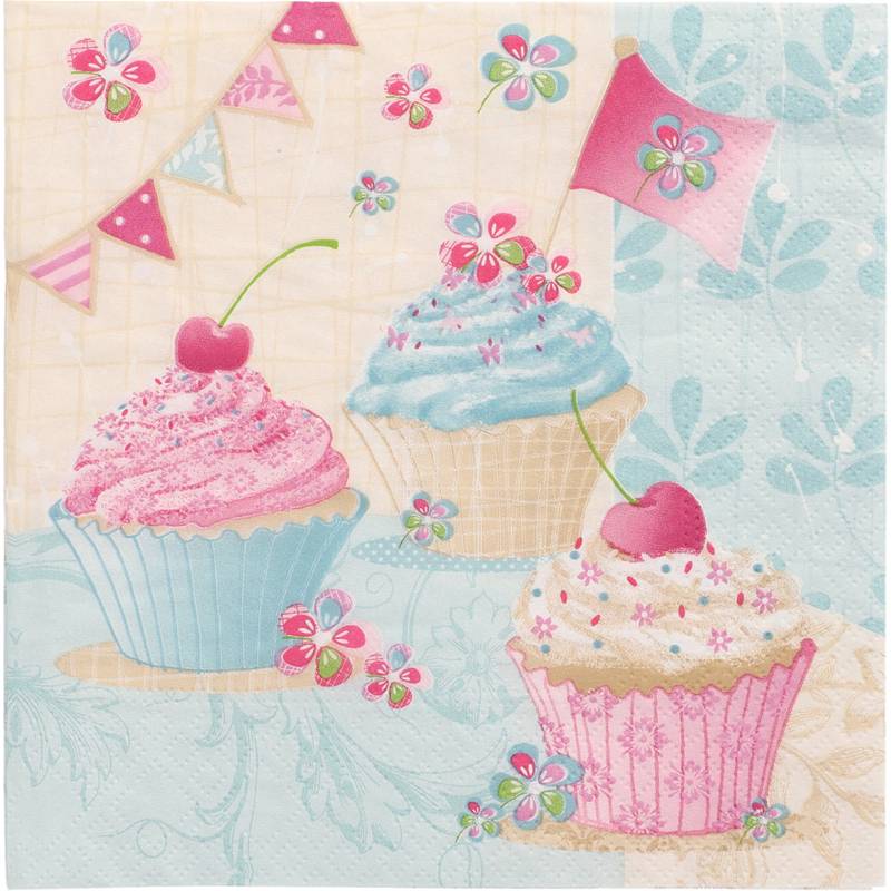 PAPSTAR Motiv-Servietten "Birthday Cup Cakes", 330 x 330 mm