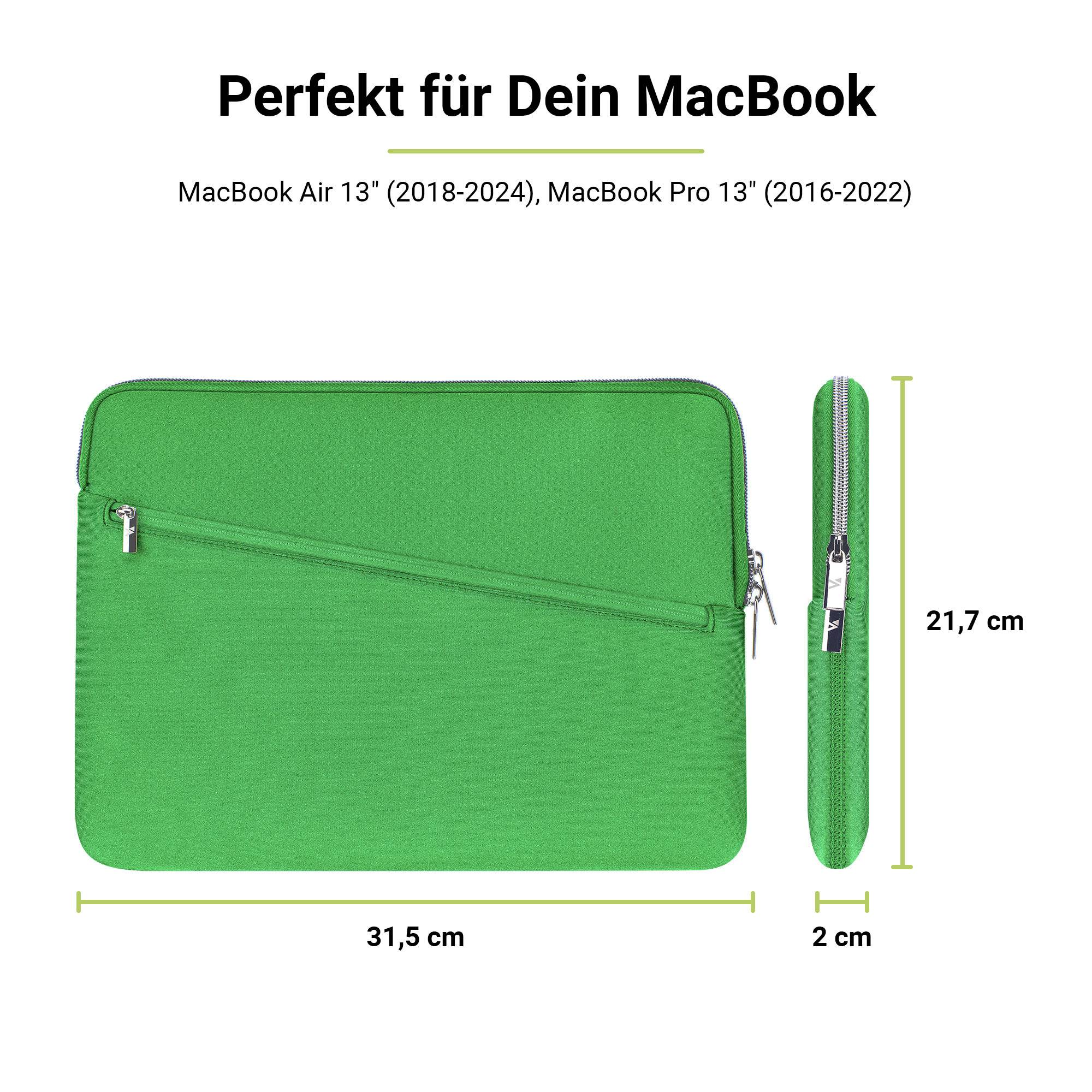 Artwizz Neoprene Sleeve PRO mit Zubehör-Fach für MacBook Air 13" (2018-2024) / Pro 13" (2016-2022), Grass Green