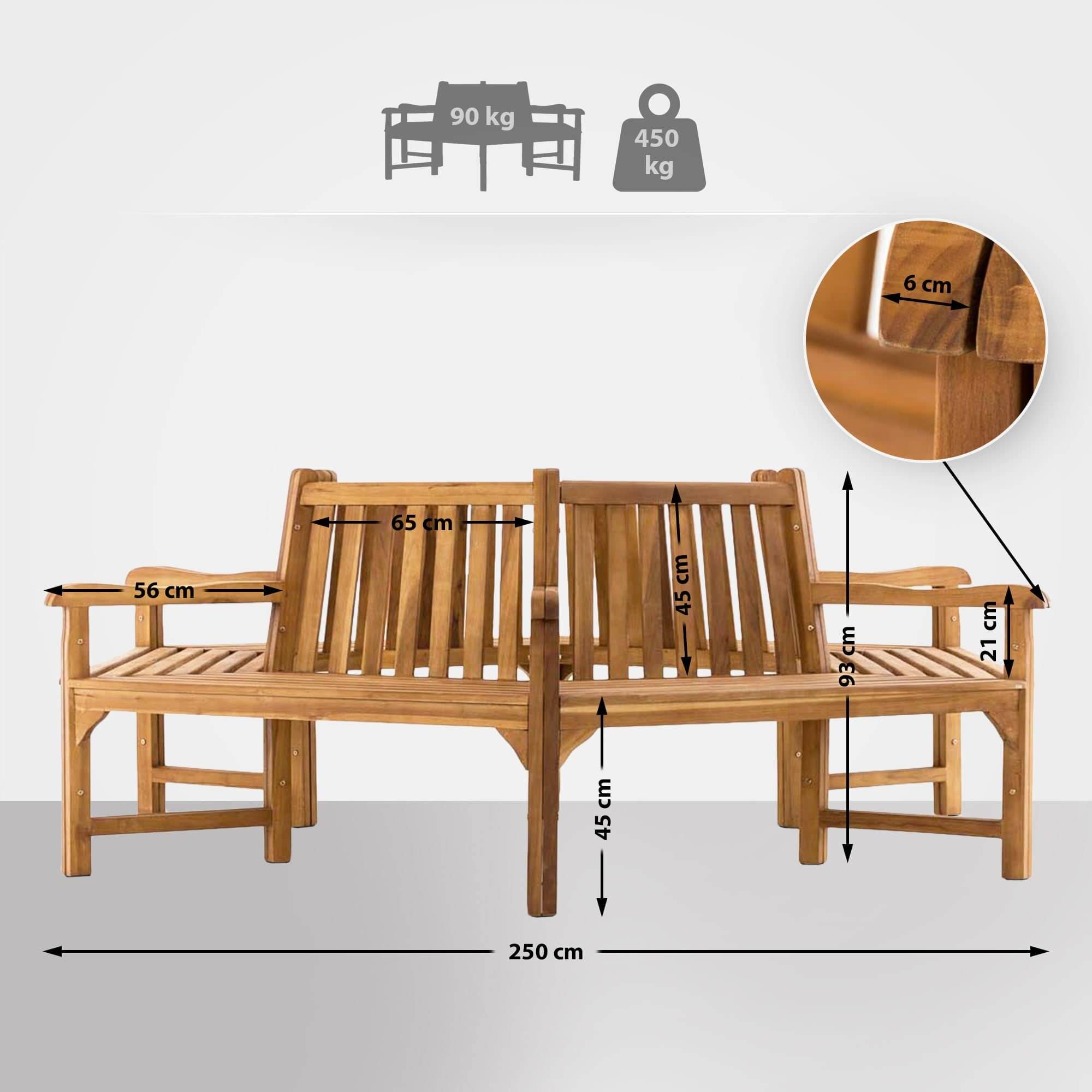 Baumbank Sonja mit Armlehnen 250 cm teak