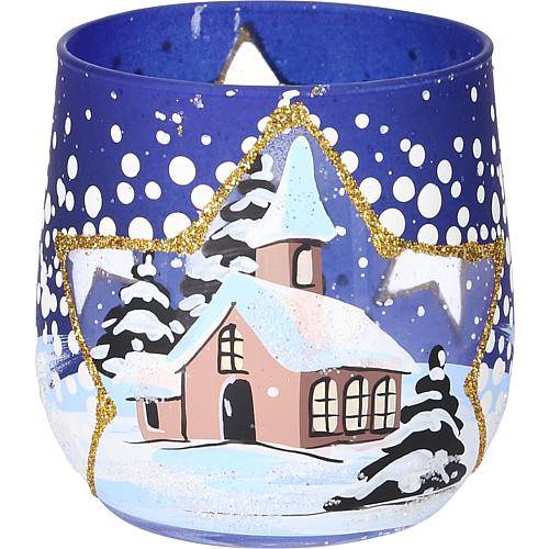 Glaswindlicht 'Winterkirche' blau 42047
