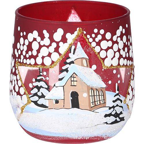 Glaswindlicht 'Winterkirche' rot 42046
