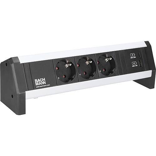 DESK Steckdoseneinheit ALU 902.1748 3xSchuko, 1x USB A&C 22W Charger