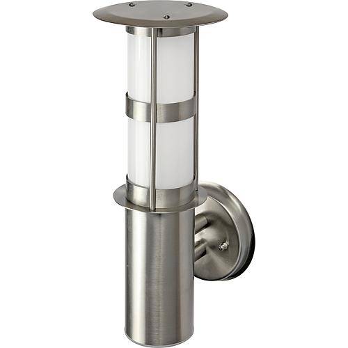 EGB Edelstahl-Wandleuchte IP44, Glas opal 1x E27 / max. 60W