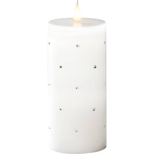 LED Echtwachskerze weiß mit Kristallen 16,8cm