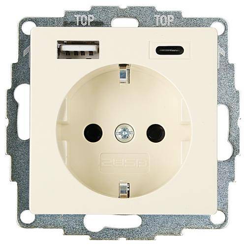 Schuko-Steckdose 2USB inCharge PRO 55 USB A/C cremeweiß glänzend, VDE
