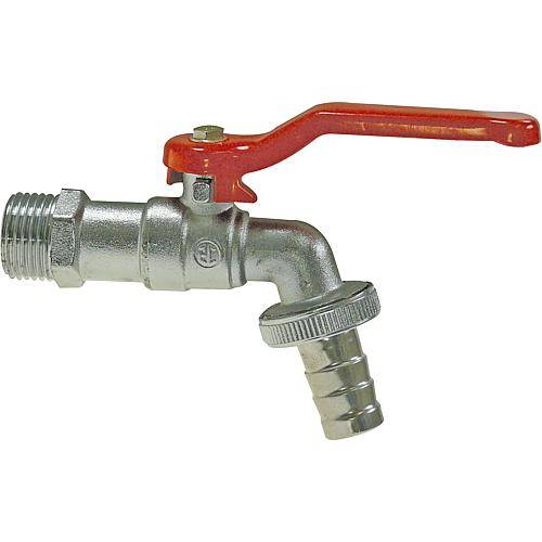 Schlösser Kugel-Auslaufhahn, leicht, DN15, 1/2", Hebelgriff rot, matt verchromt