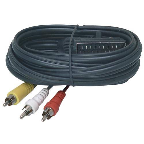 EGB Kabel Scart-Stecker/3x Cinch-Stecker 2m Stereoton-Video,Signalfluß umschaltb.