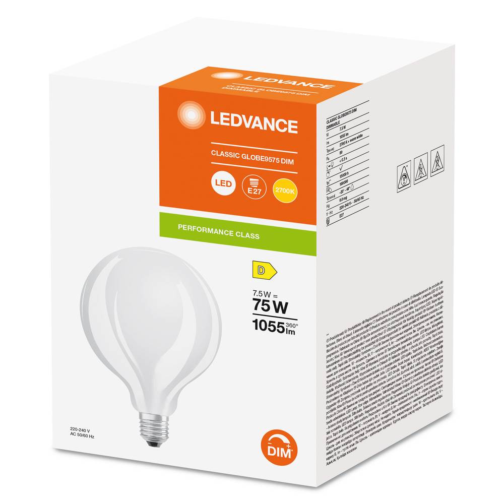 Ledvance Classic LED E27 Globe Fadenlampe Matt 7.5W 1055lm - 827 Extra Warmweiß | Dimmbar - Ersatz für 75W