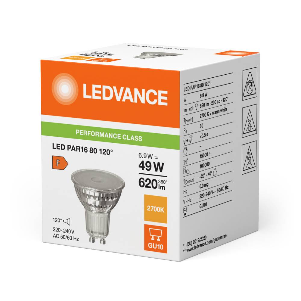LEDVANCE - LEDV LED Reflektor 6,9-80W/827 PAR16 GU10 120° 15000hEEK F
