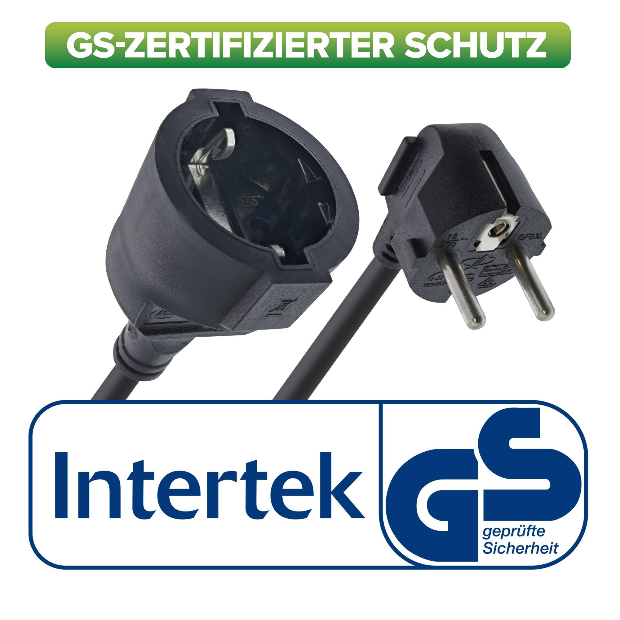 InLine® Strom-Verlängerung Schutzkontakt Stecker gewinkelt / Buchse, schwarz, 7m