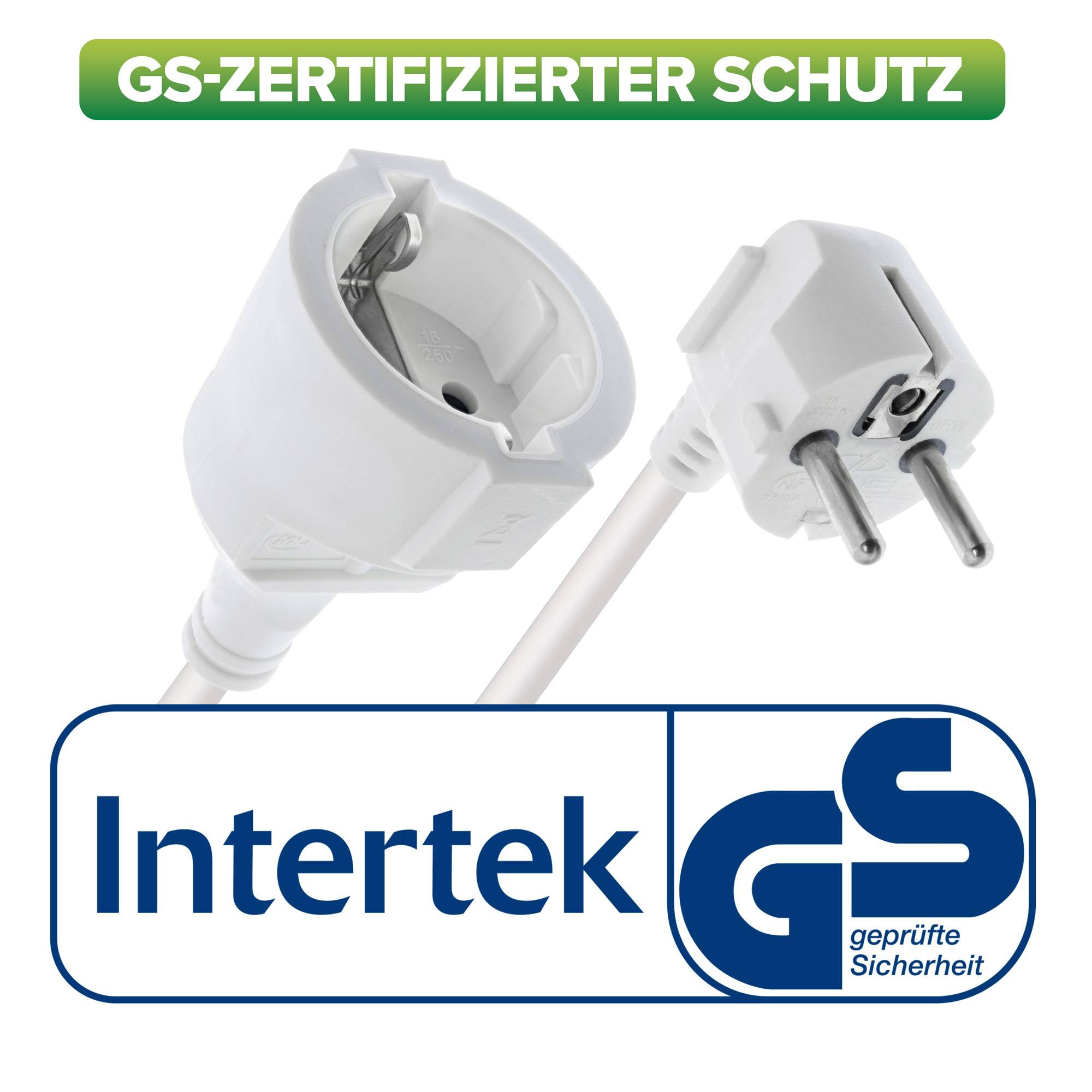 InLine® Strom-Verlängerung Schutzkontakt Stecker gewinkelt / Buchse, weiß, 10m