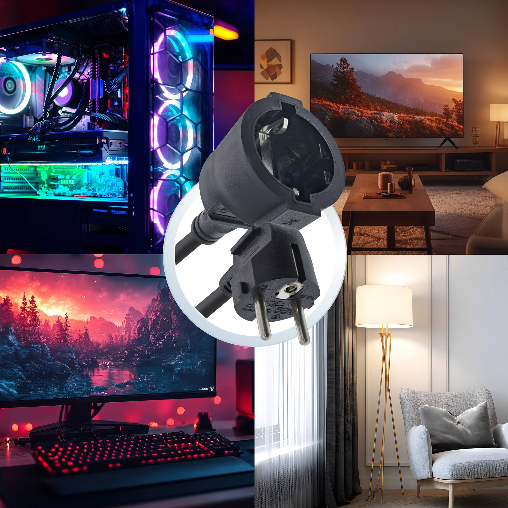 InLine® Strom-Verlängerung Schutzkontakt Stecker gewinkelt / Buchse, schwarz, 7m