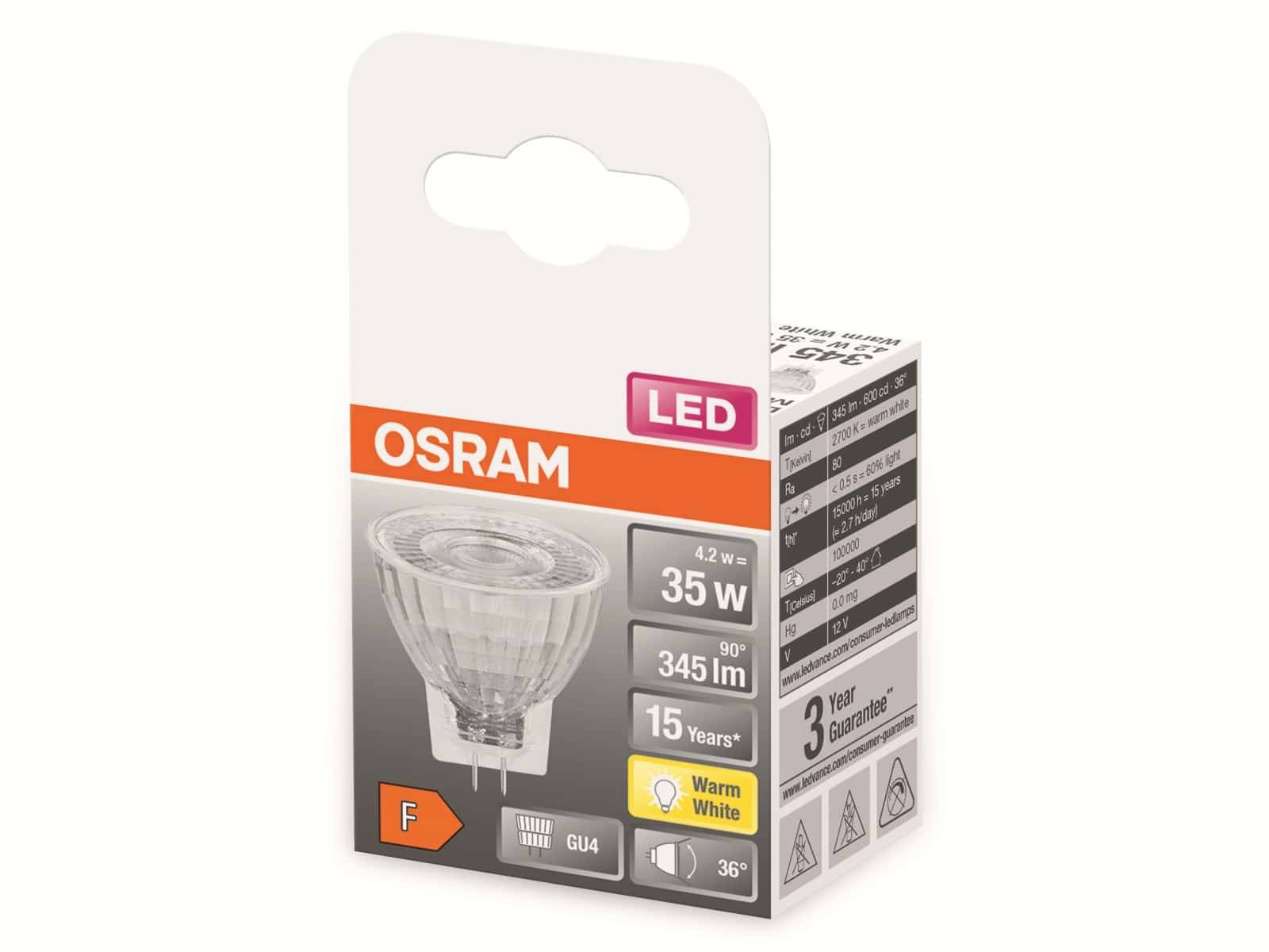 OSRAM 4058075433380 LED EEK F (A - G) GU4 Reflektor 4.2 W = 35 W Warmweiß (Ø x L) 35 mm x 38 mm 1 St.