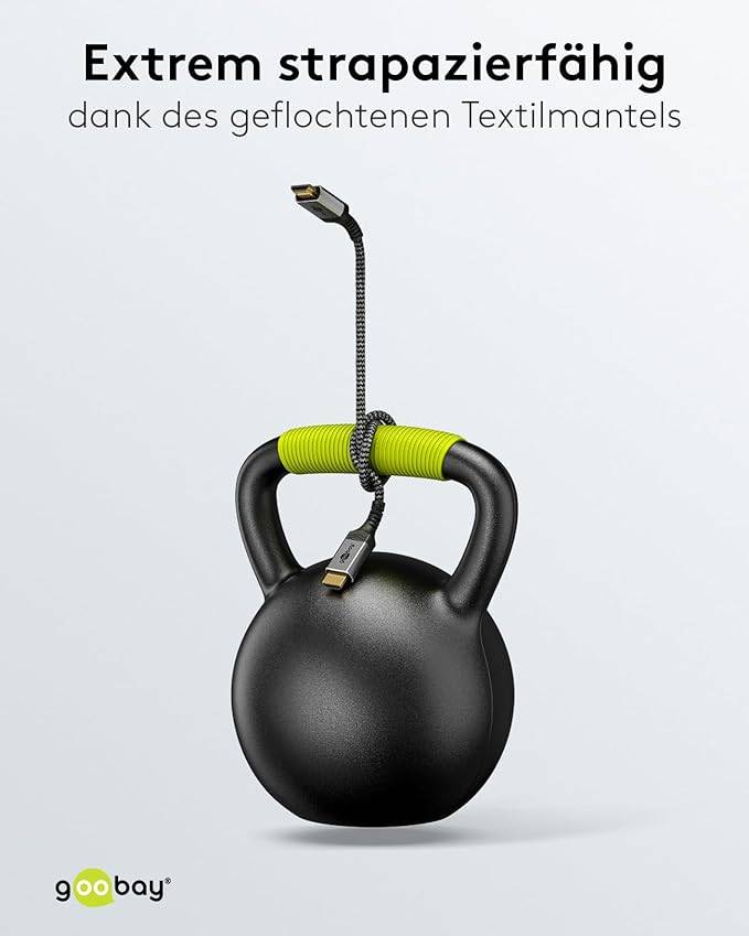 Goobay Plus 65262 Ultra Highspeed HDMI Kabel UHD 8K @ 60Hz Monitorkabel / 48 Gbits Textilkabel Shark Skin / Grau / 3m