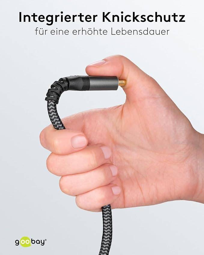 Goobay Plus 65262 Ultra Highspeed HDMI Kabel UHD 8K @ 60Hz Monitorkabel / 48 Gbits Textilkabel Shark Skin / Grau / 3m