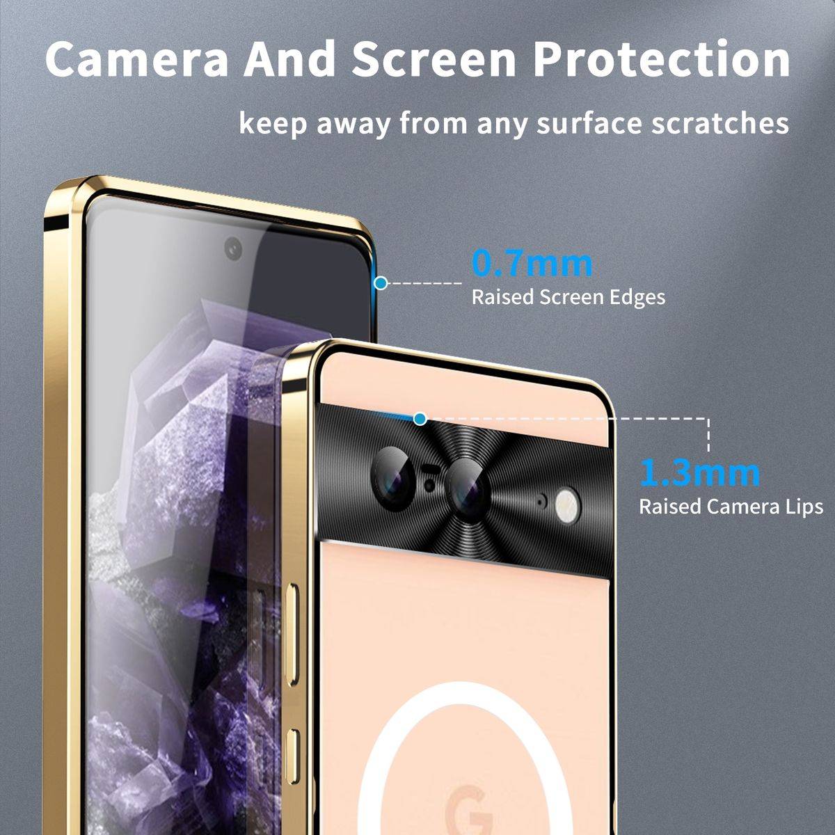 Für Google Pixel 8 MagSafe Magnetic Frosted Metal Hülle Cover Gold