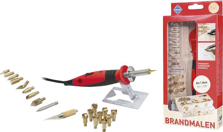 Brandmal-Set mit An/Aus Kolben und 20 Aufsätzen Pebaro