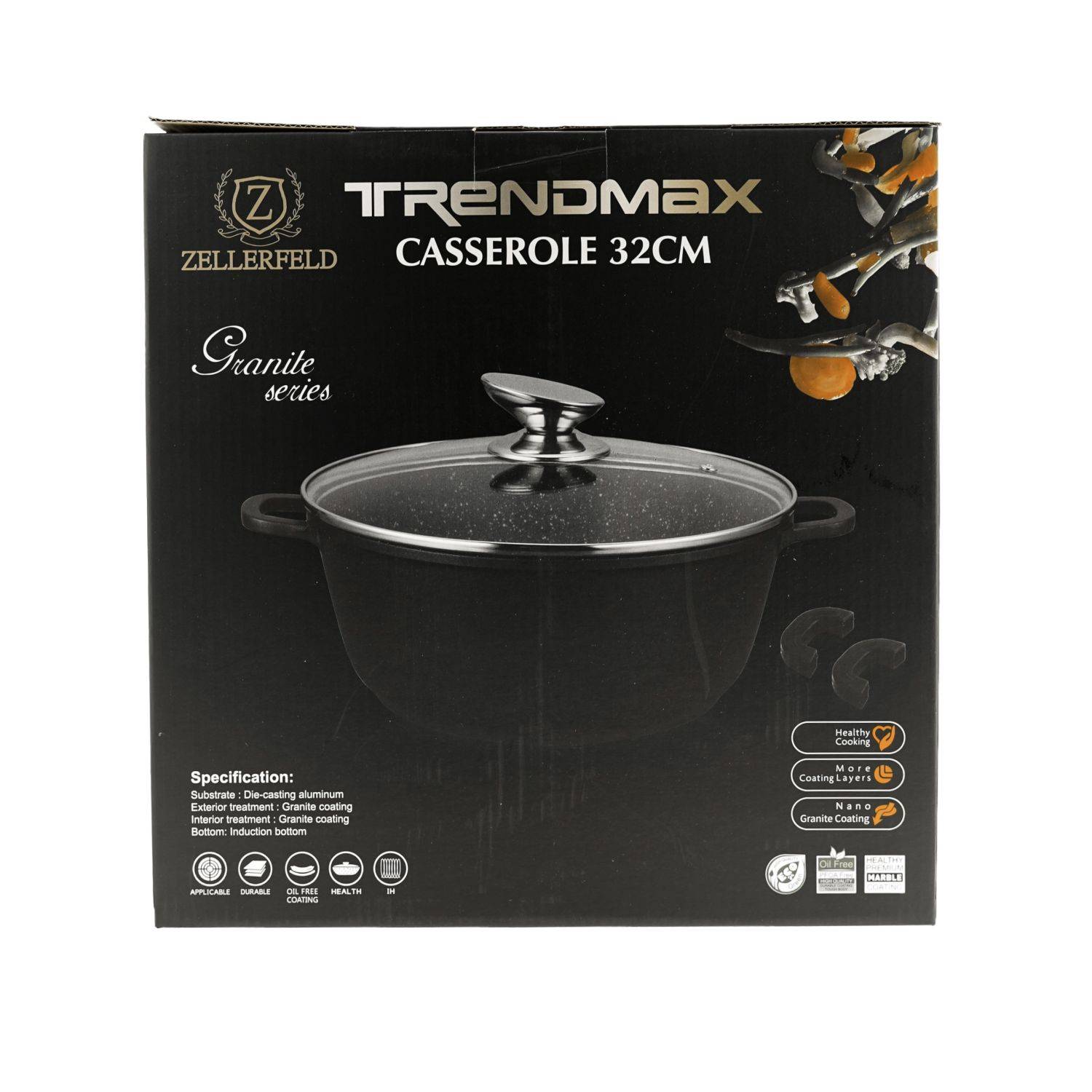 Trendmax Kochtopf Kasserolle Kochgeschirr mit Antihaftbeschichtung Induktion schwarz 32 cm