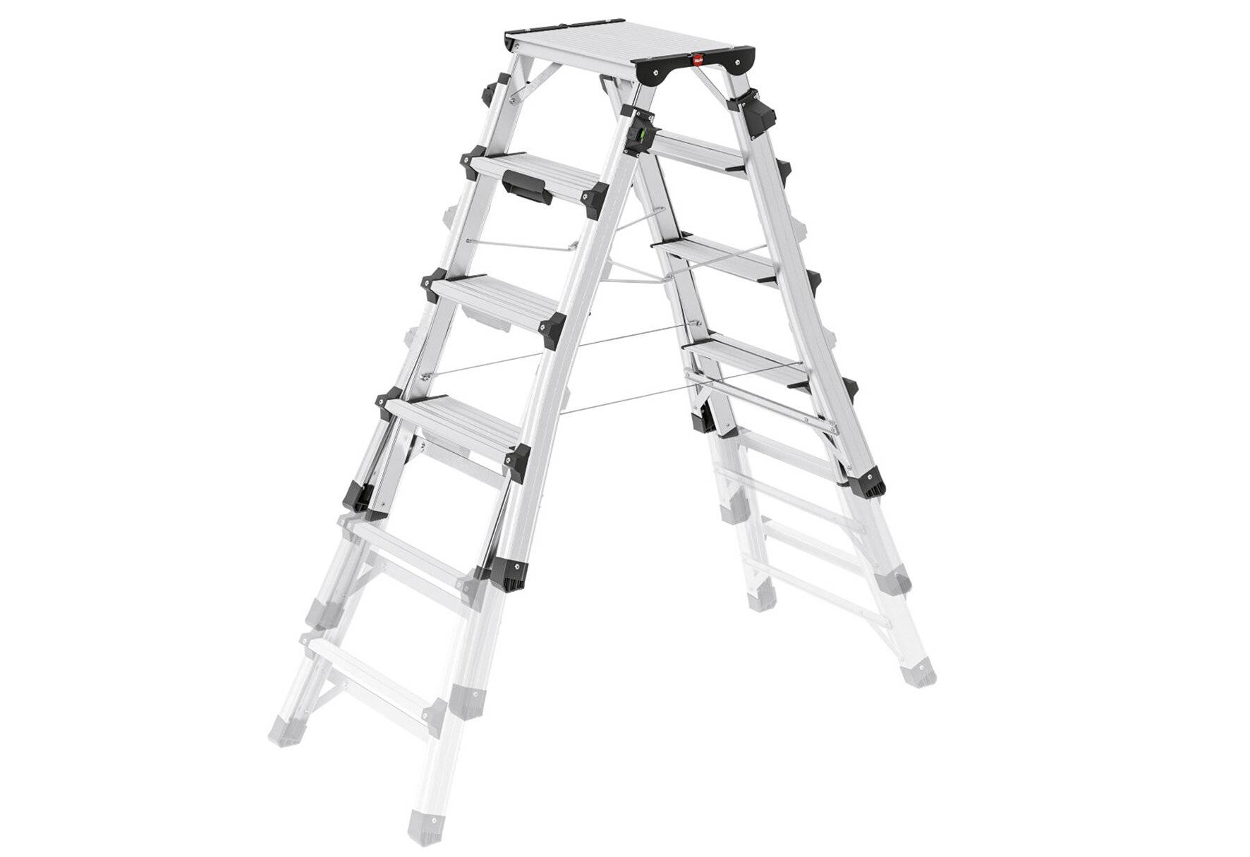 Stufenstehleiter D100TL Alu.Stufen 2x4-2x6 Gesamt-H.981-1430mm teleskopier.HAILO