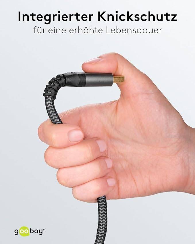 Goobay Plus 65269 DisplayPort auf HDMI Kabel Gaming Monitorkabel UHD 4K @ 60Hz Textilkabel Shark Skin 18 Gbit/s Grau 2m