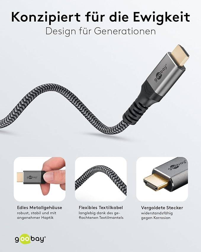 Goobay 65269, 2 m, DisplayPort, HDMI, Männlich, Männlich, Grau