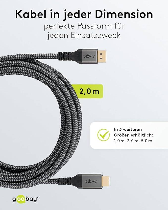 Goobay 65269, 2 m, DisplayPort, HDMI, Männlich, Männlich, Grau