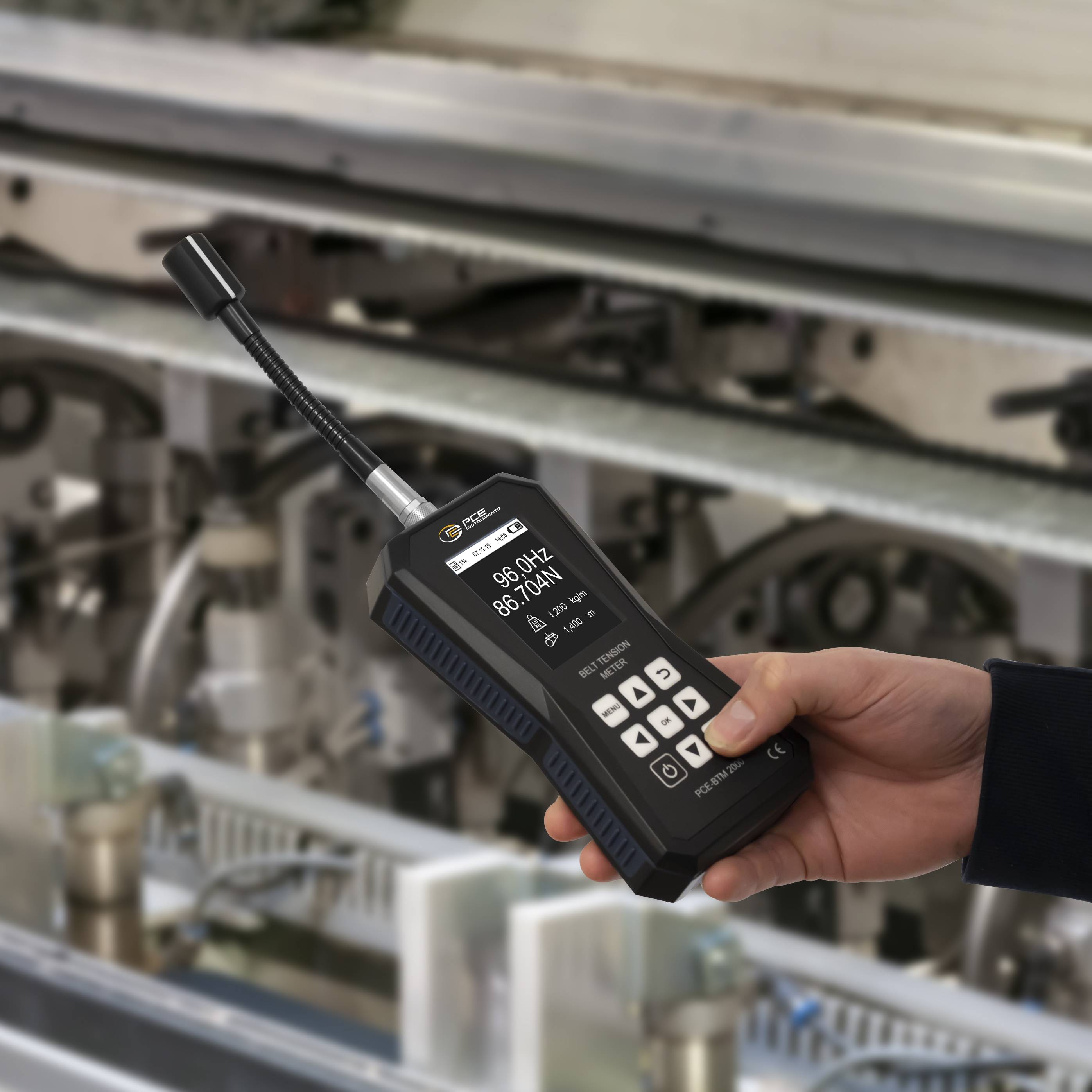 PCE Instruments Riemenspannungsmessgerät PCE-BTM 2000A-ICA inkl. ISO-Zertifikat |Messung in Hz & N |Speicher |Software