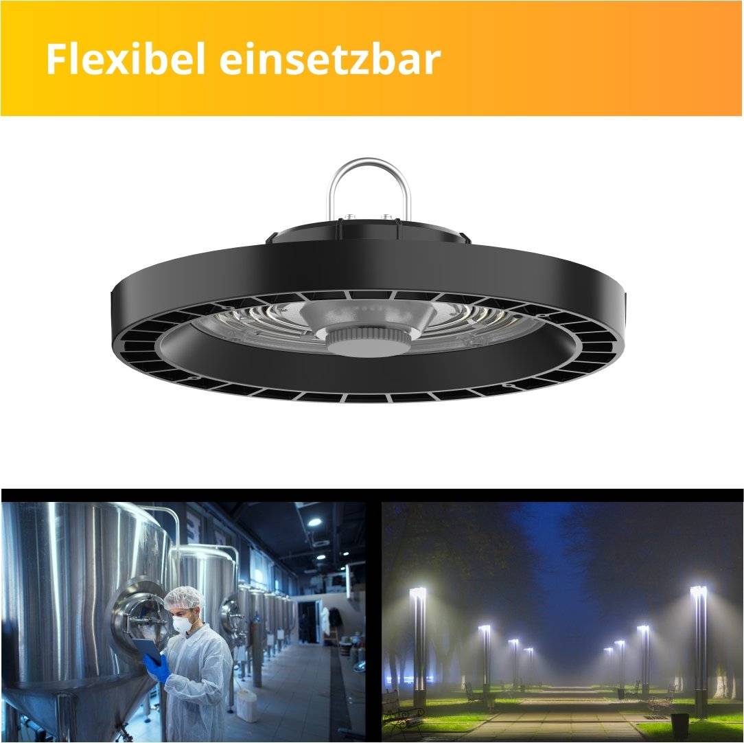 Enovalite ELED500110 - LED Hallenleuchte, HighBay, UFO, 100W, 14000 lm, 4000K neutralweiß, IP65, TÜV, LIFUD