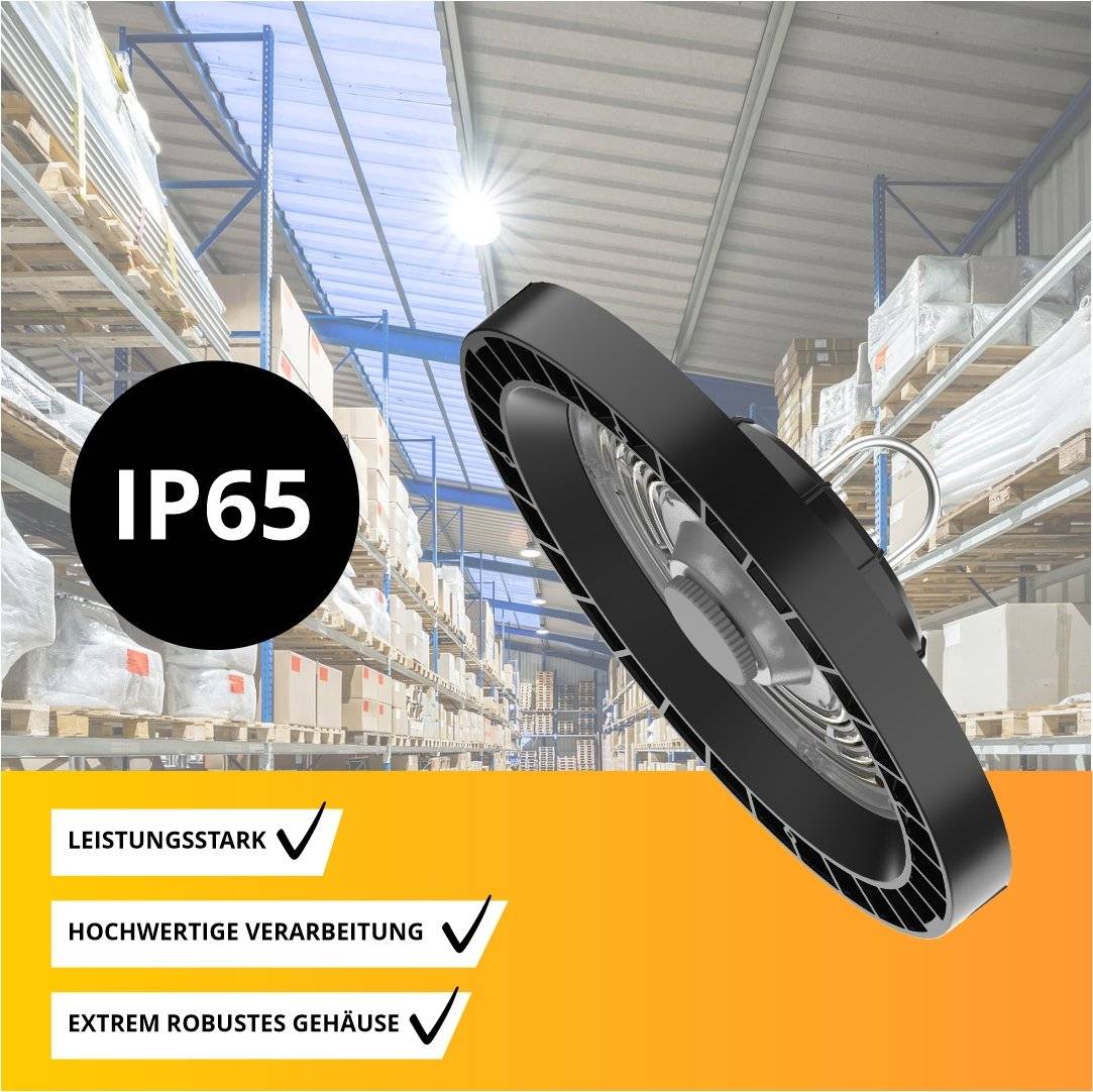 Enovalite ELED500112 - LED Hallenleuchte, HighBay, UFO, 200W, 28000 lm, 4000K neutralweiß, IP65, TÜV, LIFUD