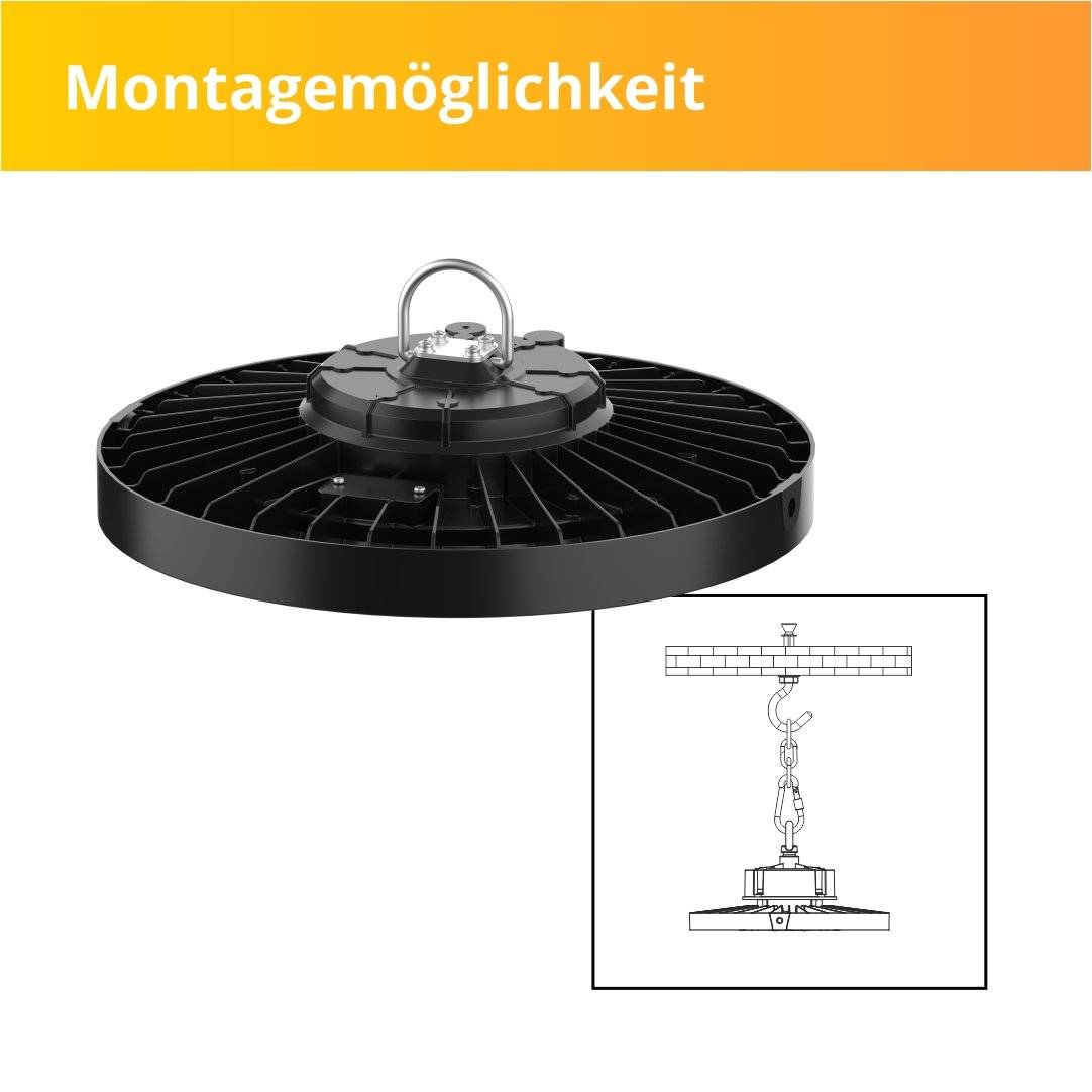 Enovalite ELED500112 - LED Hallenleuchte, HighBay, UFO, 200W, 28000 lm, 4000K neutralweiß, IP65, TÜV, LIFUD
