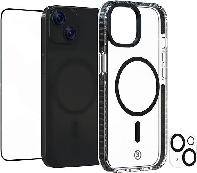 3sixT 65918 iPhone 15 Plus Hülle mit Displayschutz & Kameraschutz / Handyhülle Panzerglas stoßfest / Case 3er Set