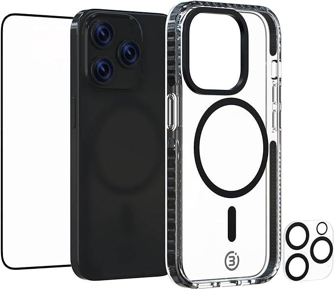 3sixT 65920 iPhone 15 Pro Max Hülle mit Displayschutz & Kameraschutz / Handyhülle Panzerglas stoßfest Case 3er Set