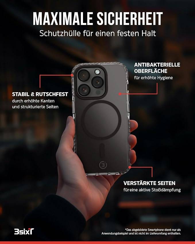 3sixT 65920 iPhone 15 Pro Max Hülle mit Displayschutz & Kameraschutz / Handyhülle Panzerglas stoßfest Case 3er Set