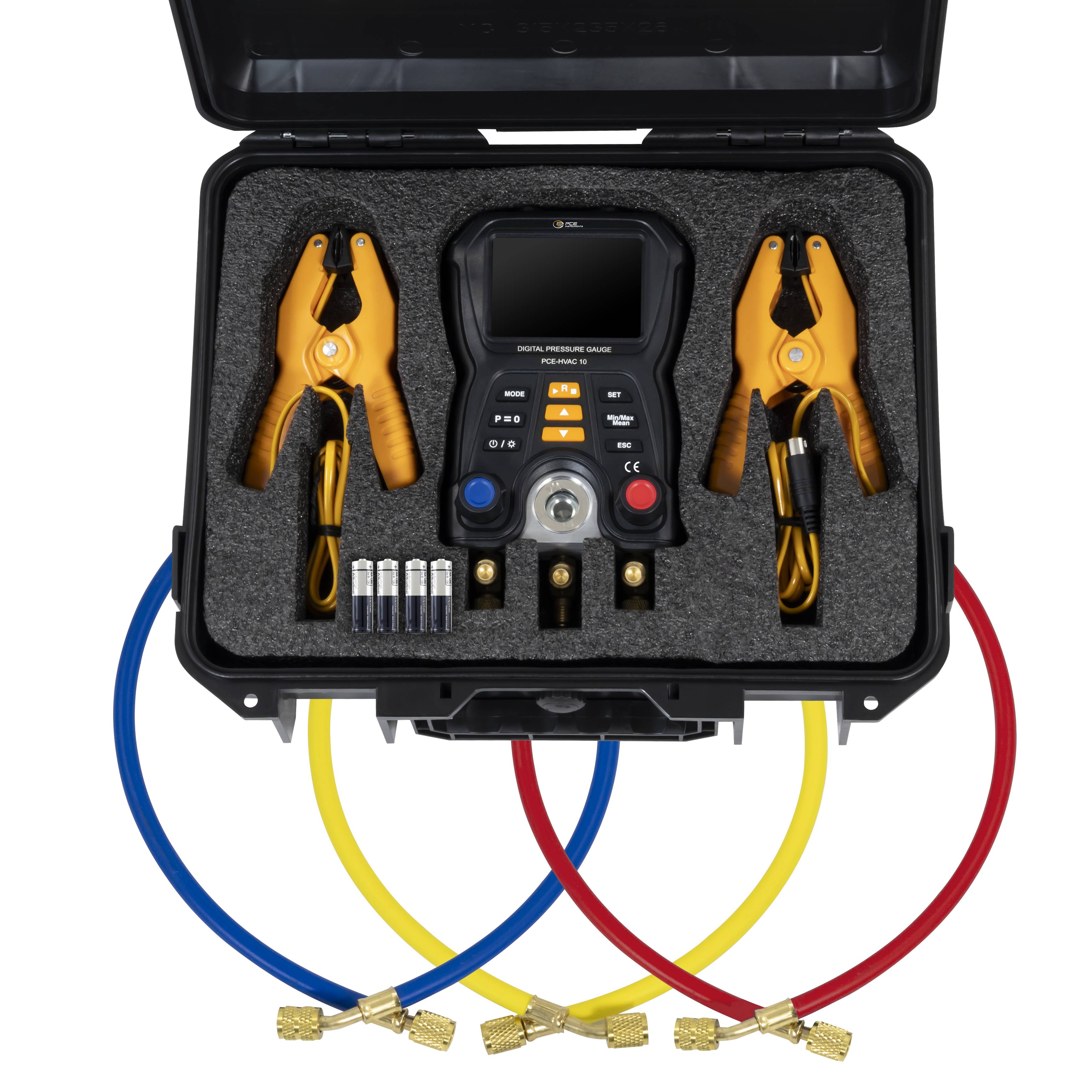 PCE Instruments Druckmesser PCE-HVAC 10 Messung bis 60 bar |2-Wege-Ventilblock mit 3 Anschlüssen 7/16“ – UNF |IP42
