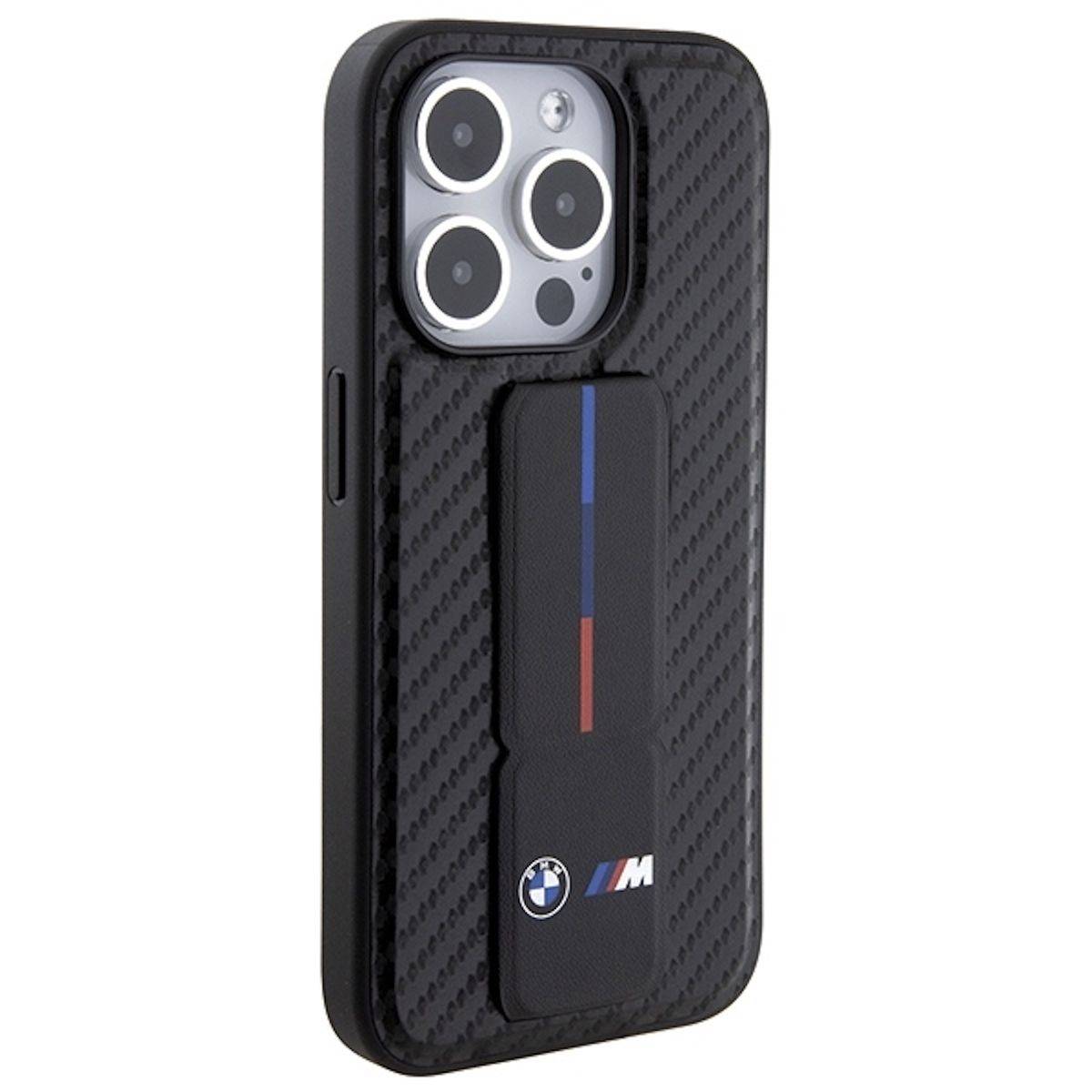 BMW Apple iPhone 15 Pro Carbon Hardcase Schutzhülle mit Stand Schwarz