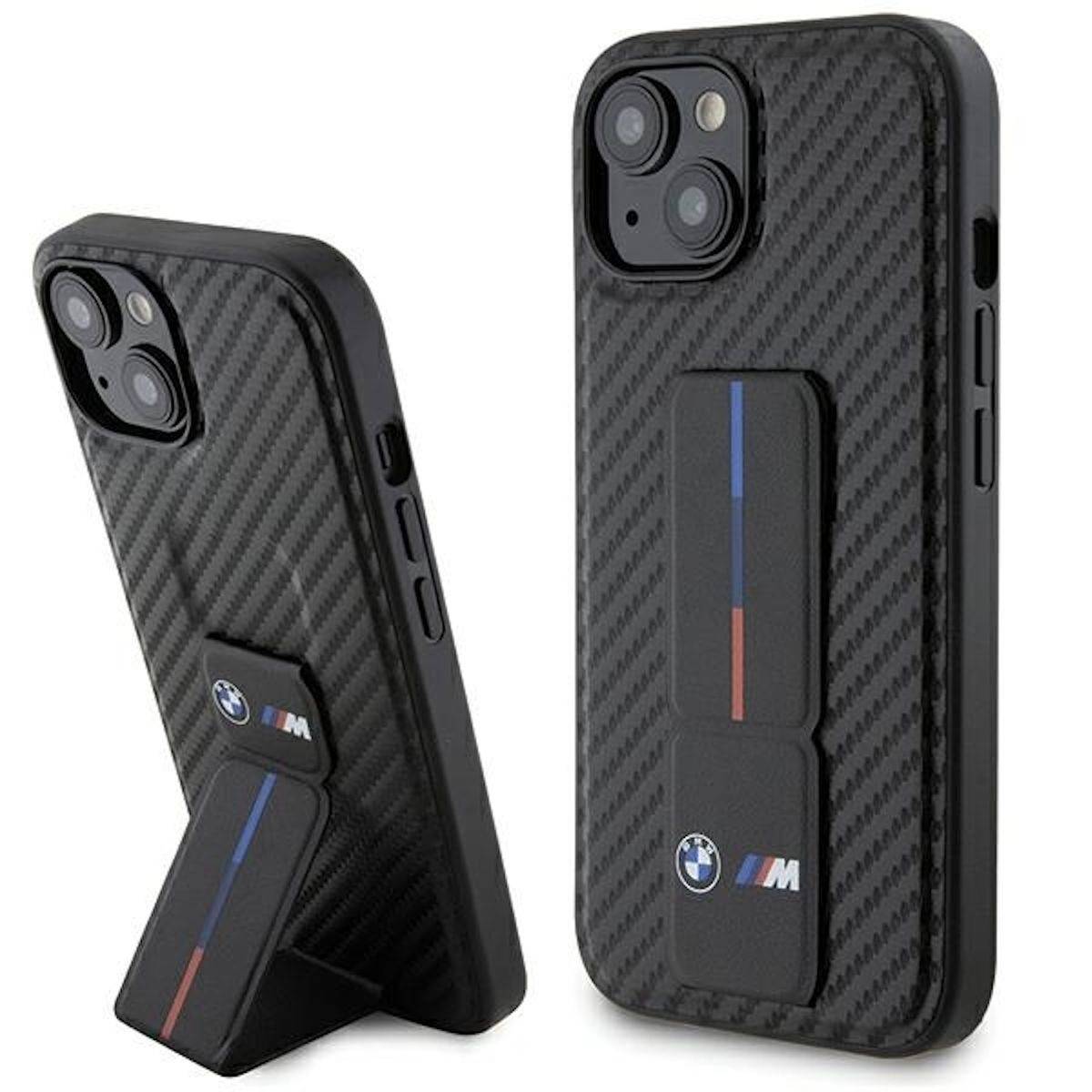 BMW Apple iPhone 15 Carbon Hardcase Schutzhülle mit Stand Case Schwarz