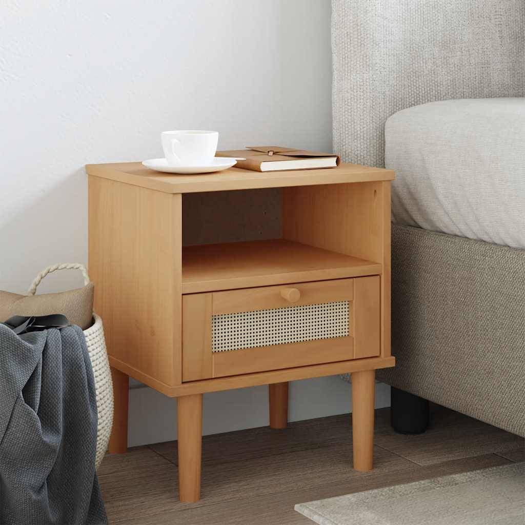 vidaXL Nachttisch SENJA Rattan-Look Braun 40x35x48cm Massivholz Kiefer