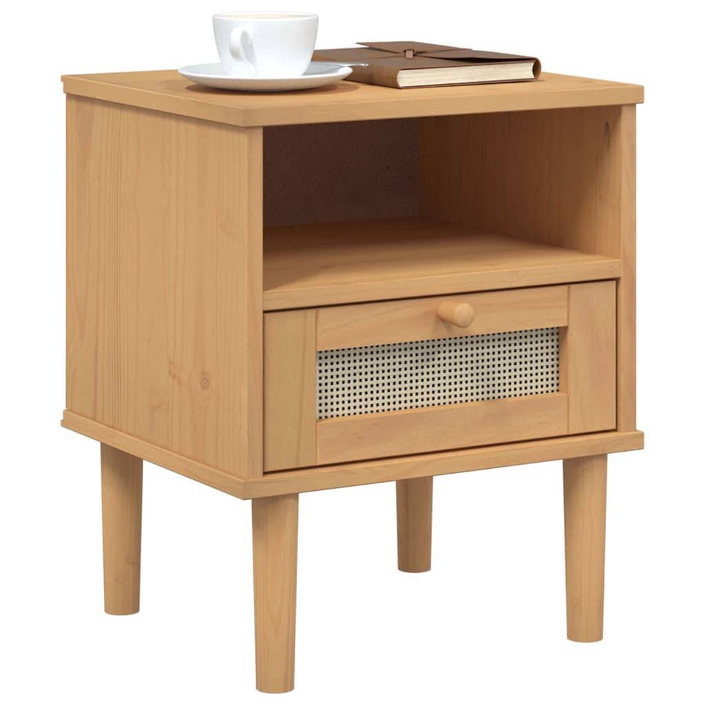 vidaXL Nachttisch SENJA Rattan-Look Braun 40x35x48cm Massivholz Kiefer