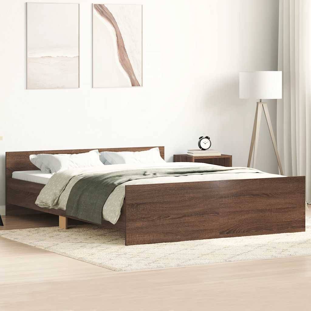 vidaXL Bettgestell mit Kopf- und Fußteil Braun Eiche-Optik 135x190 cm