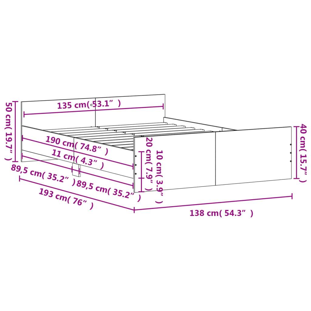 vidaXL Bettgestell mit Kopf- und Fußteil Braun Eiche-Optik 135x190 cm
