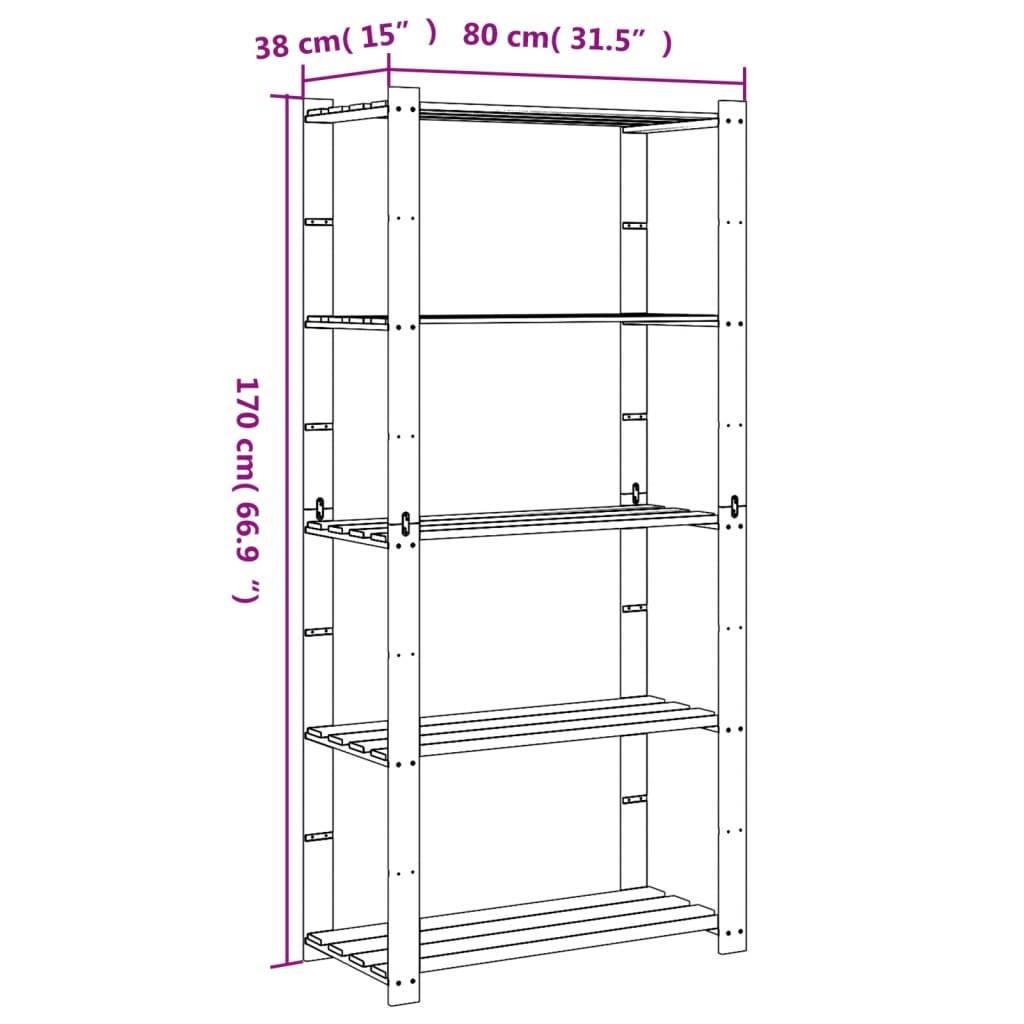 vidaXL Lagerregal mit 5 Böden Braun 80x38x170 cm Massivholz Kiefer