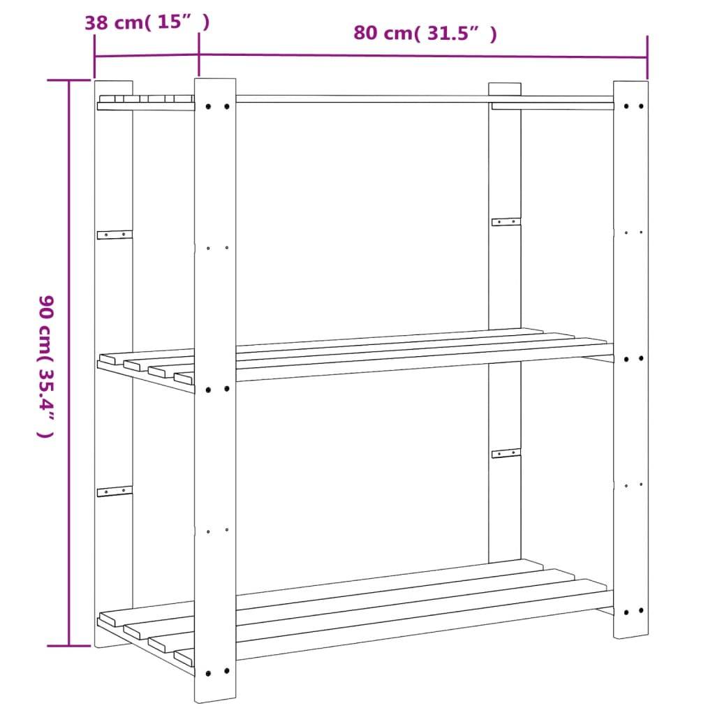 vidaXL Lagerregal mit 3 Böden Braun 80x38x90 cm Massivholz Kiefer