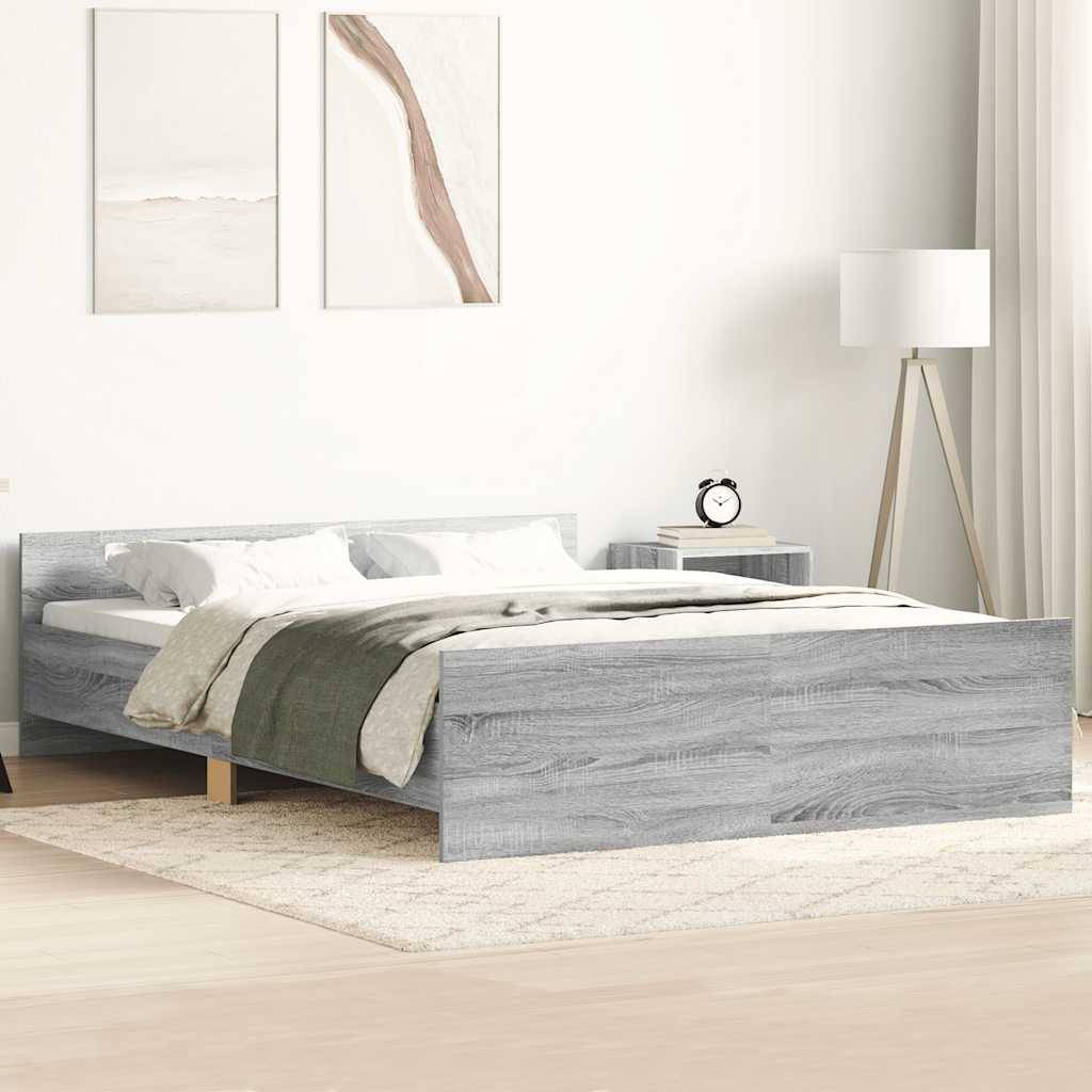 vidaXL Bettgestell mit Kopf- und Fußteil Grau Sonoma 140x200 cm