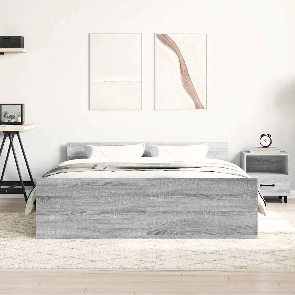 vidaXL Bettgestell mit Kopf- und Fußteil Grau Sonoma 140x200 cm