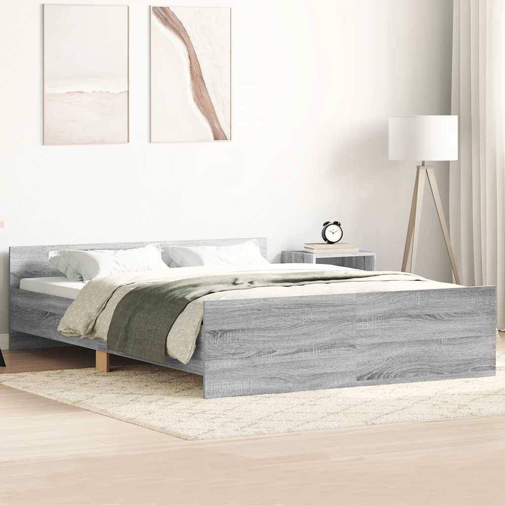 vidaXL Bettgestell mit Kopf- und Fußteil Grau Sonoma 135x190 cm